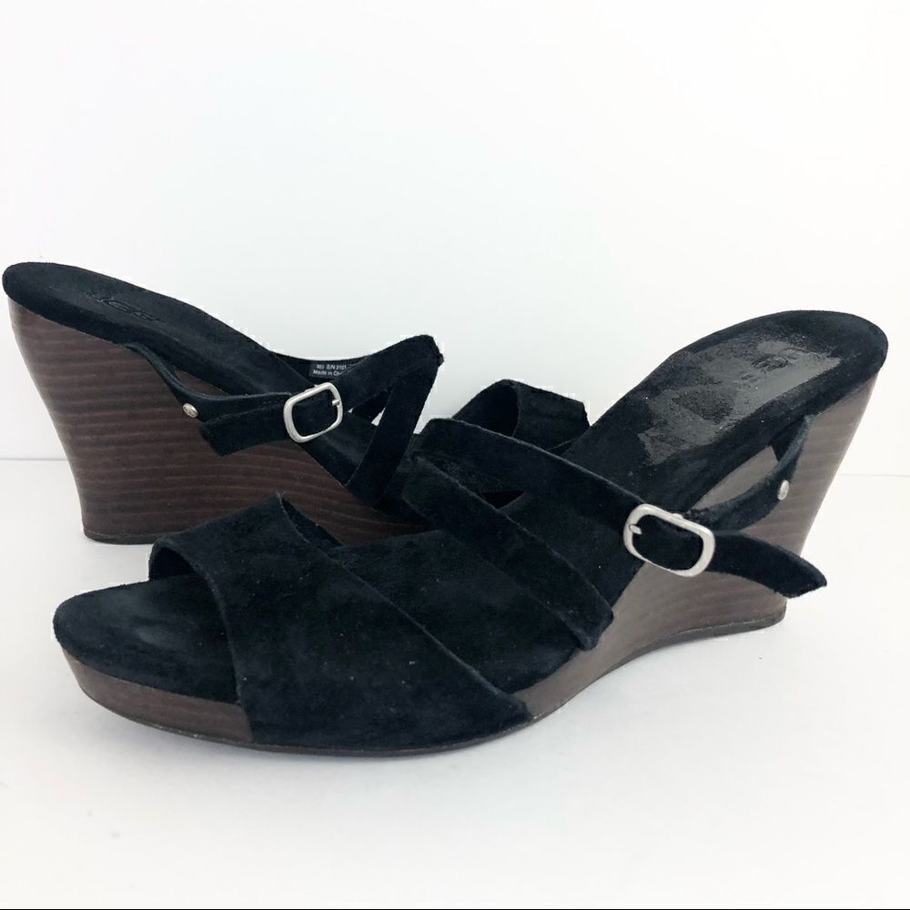 UGG Black Suede Wedge Sandals